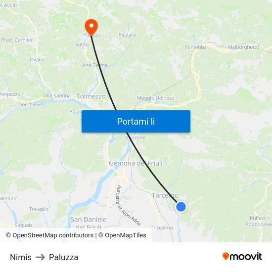 Nimis to Paluzza map