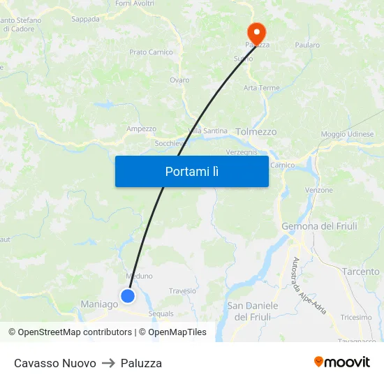 Cavasso Nuovo to Paluzza map