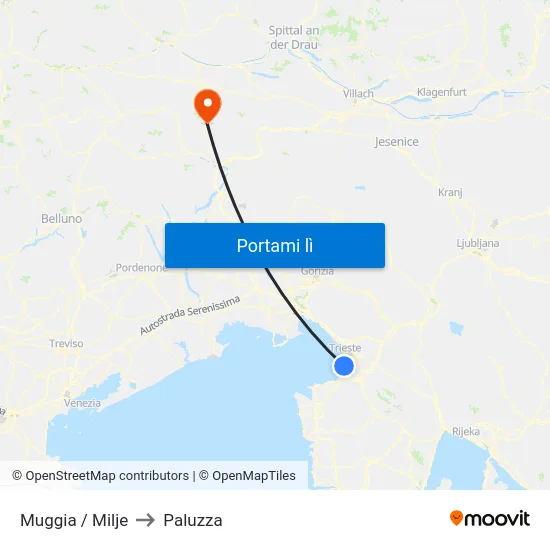 Muggia / Milje to Paluzza map