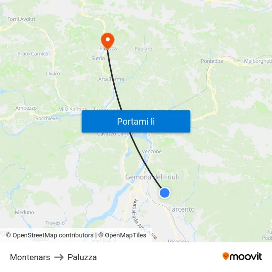 Montenars to Paluzza map