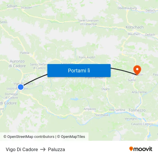 Vigo Di Cadore to Paluzza map