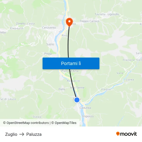 Zuglio to Paluzza map