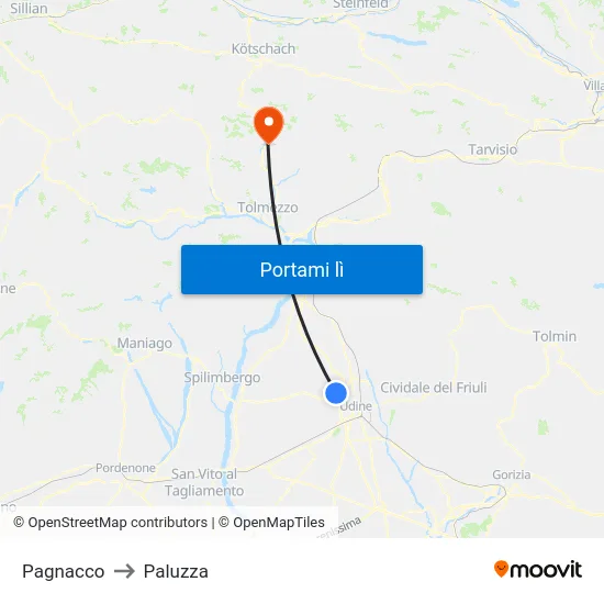 Pagnacco to Paluzza map