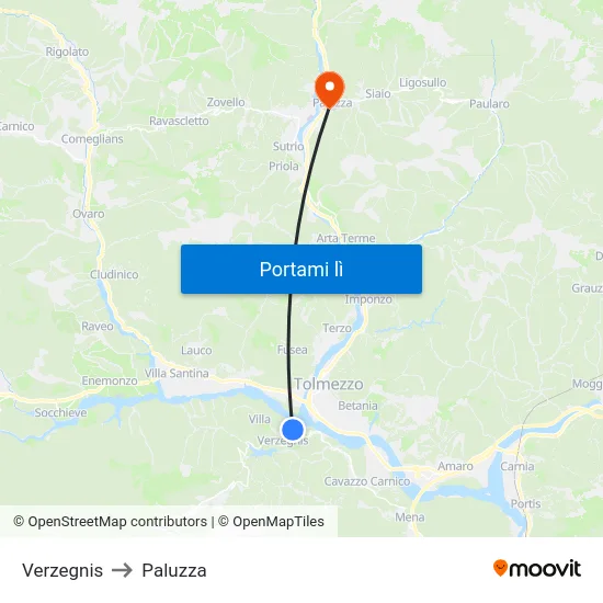 Verzegnis to Paluzza map
