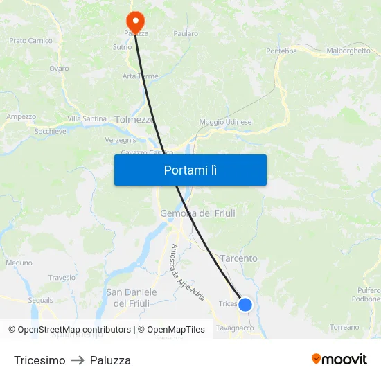 Tricesimo to Paluzza map