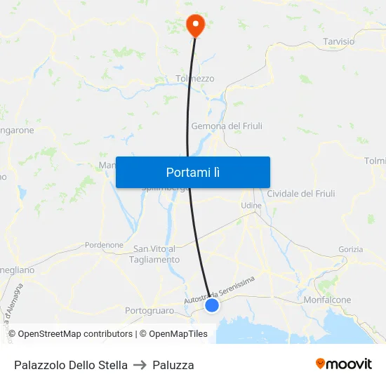 Palazzolo Dello Stella to Paluzza map