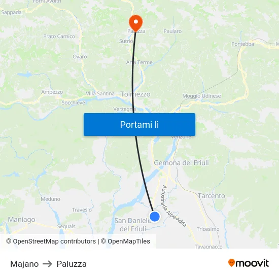Majano to Paluzza map