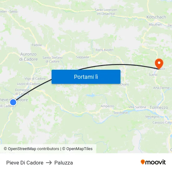 Pieve Di Cadore to Paluzza map