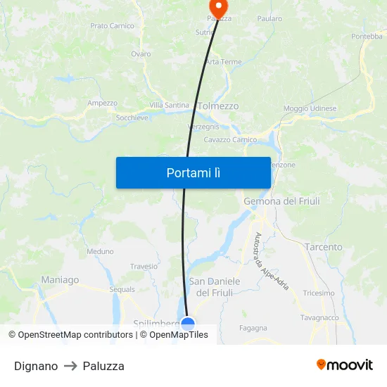 Dignano to Paluzza map