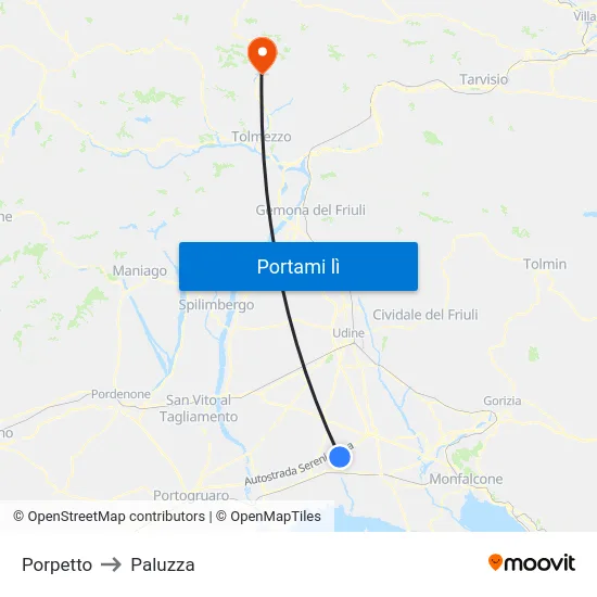 Porpetto to Paluzza map