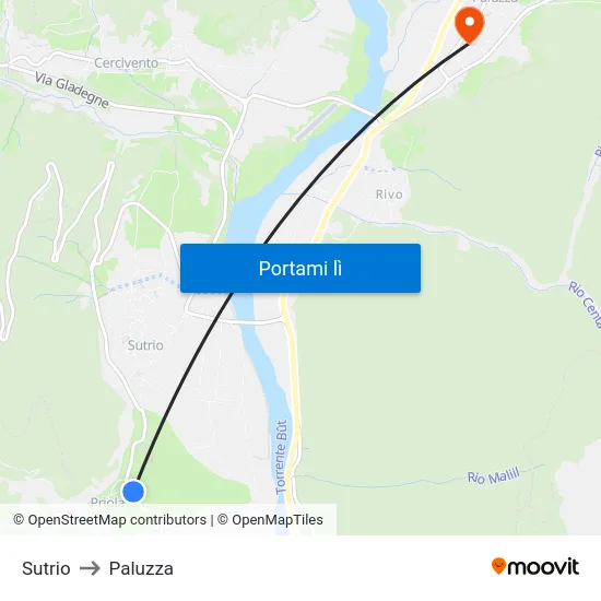 Sutrio to Paluzza map