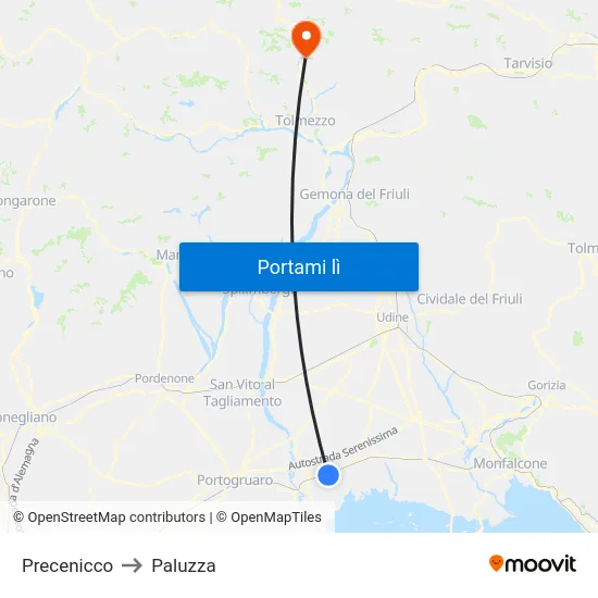 Precenicco to Paluzza map
