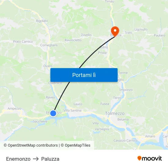 Enemonzo to Paluzza map