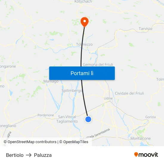 Bertiolo to Paluzza map