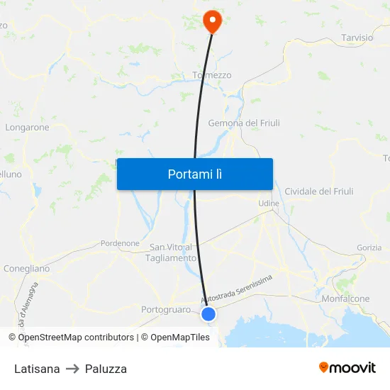 Latisana to Paluzza map