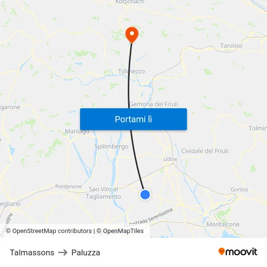 Talmassons to Paluzza map