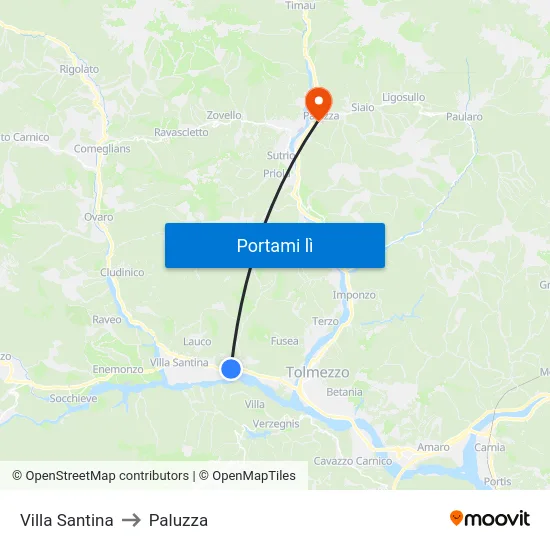 Villa Santina to Paluzza map