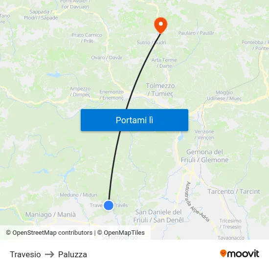 Travesio to Paluzza map
