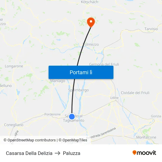 Casarsa Della Delizia to Paluzza map