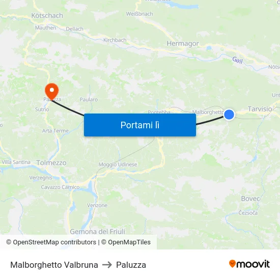 Malborghetto Valbruna to Paluzza map