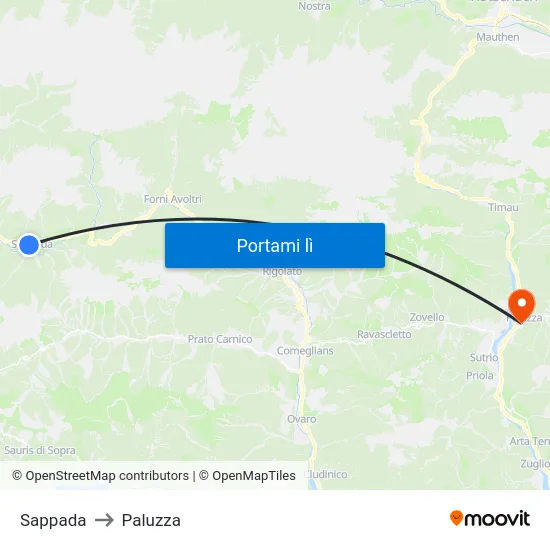 Sappada to Paluzza map