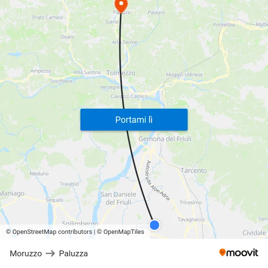 Moruzzo to Paluzza map