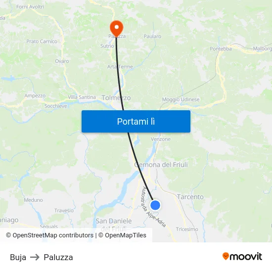 Buja to Paluzza map