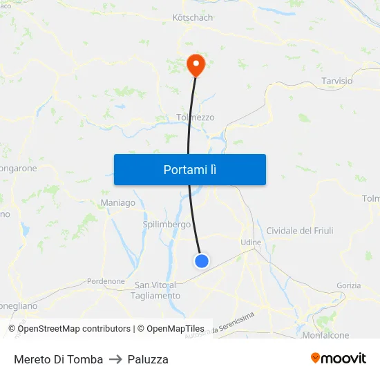 Mereto Di Tomba to Paluzza map