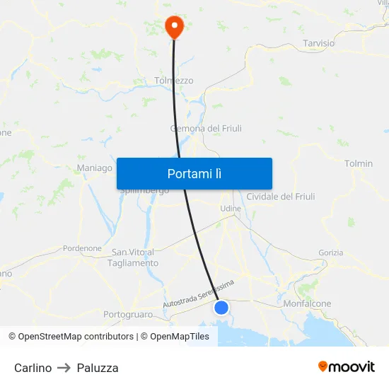 Carlino to Paluzza map