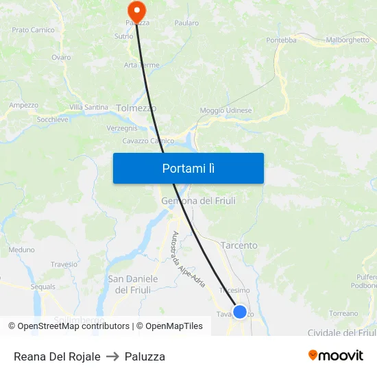 Reana Del Rojale to Paluzza map