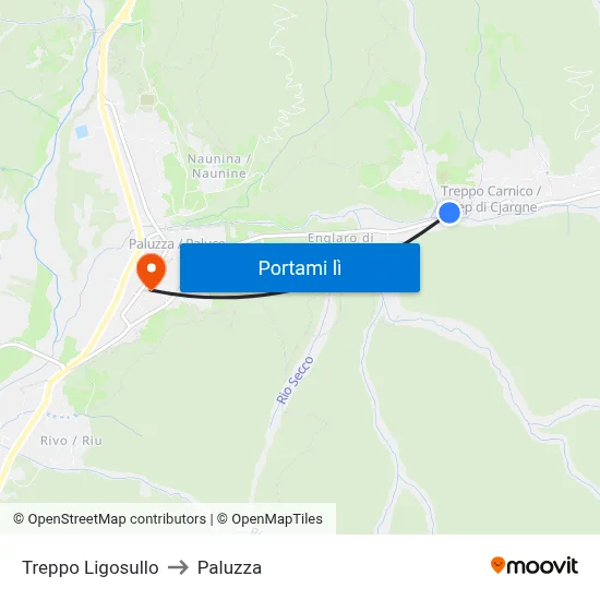 Treppo Ligosullo to Paluzza map