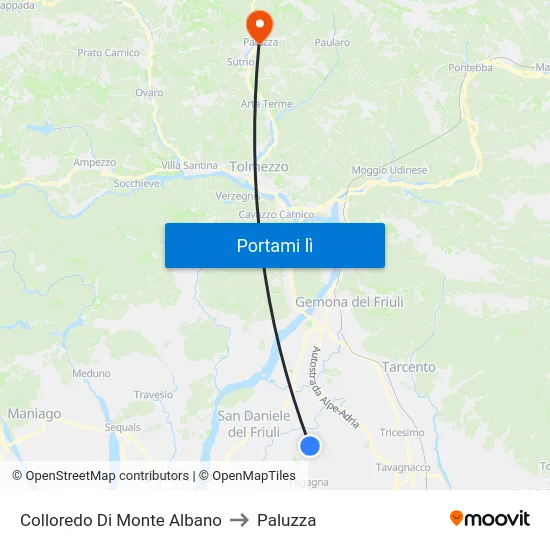 Colloredo Di Monte Albano to Paluzza map
