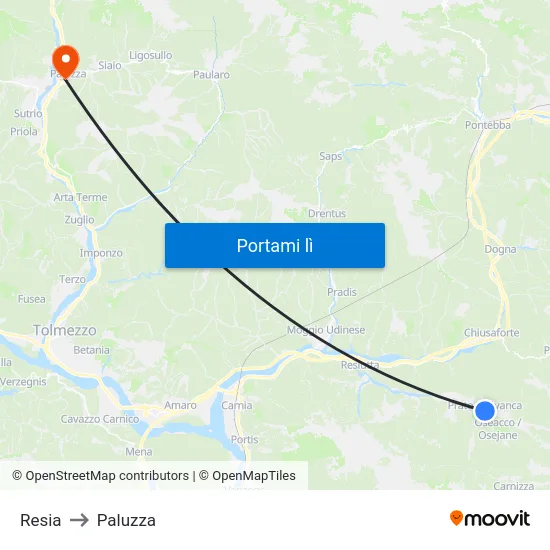 Resia to Paluzza map