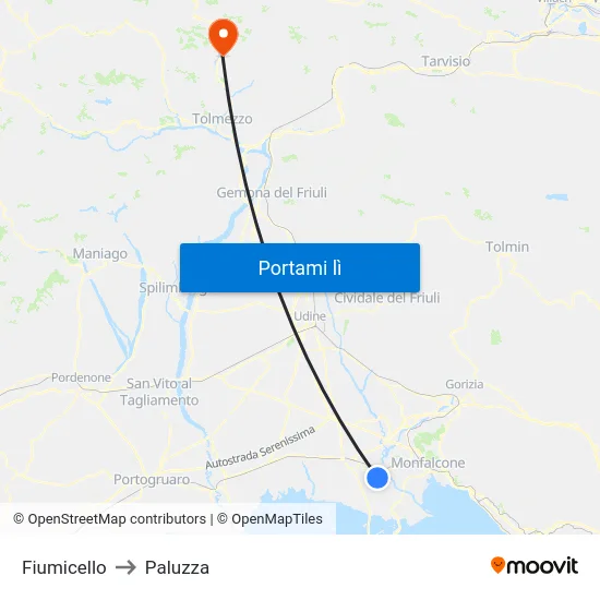 Fiumicello to Paluzza map