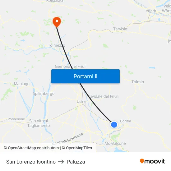 San Lorenzo Isontino to Paluzza map