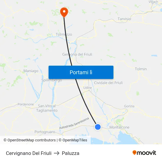 Cervignano Del Friuli to Paluzza map