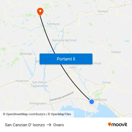 San Canzian D' Isonzo to Ovaro map