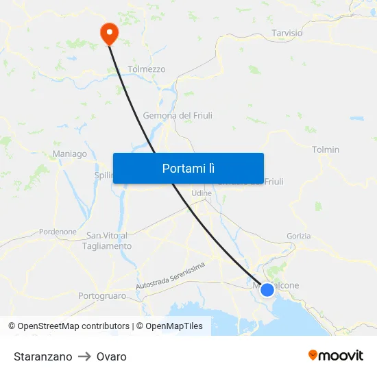 Staranzano to Ovaro map