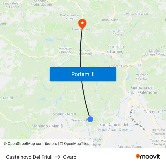 Castelnovo Del Friuli to Ovaro map