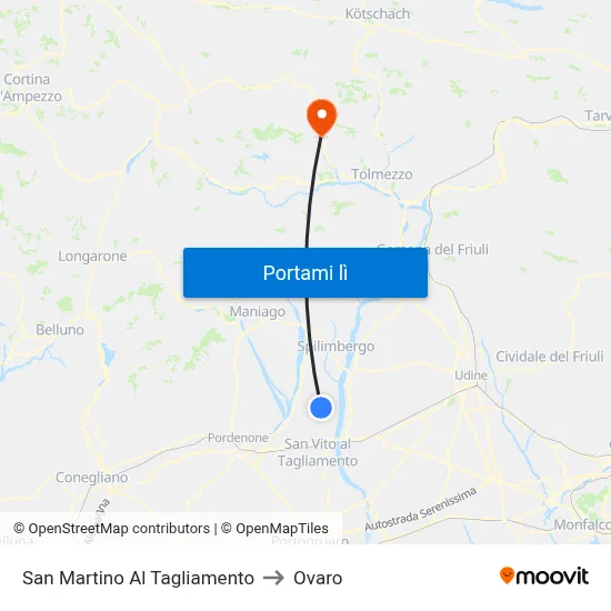 San Martino Al Tagliamento to Ovaro map