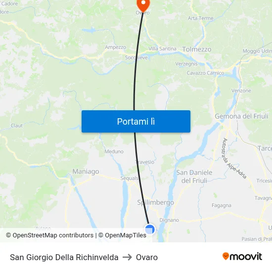 San Giorgio Della Richinvelda to Ovaro map
