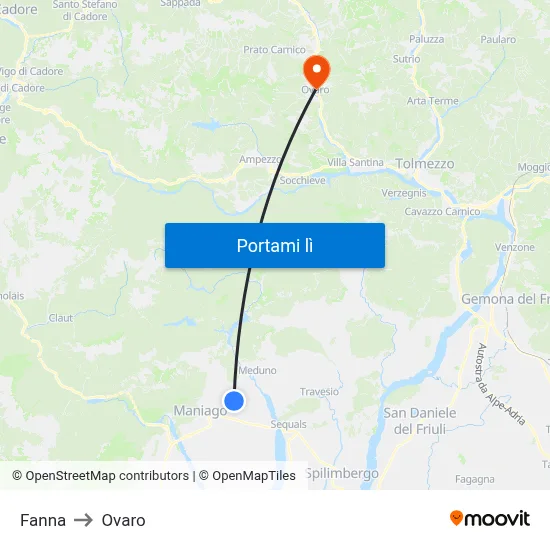 Fanna to Ovaro map
