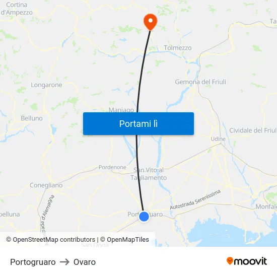 Portogruaro to Ovaro map