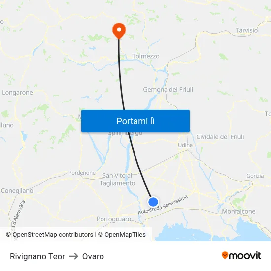 Rivignano Teor to Ovaro map