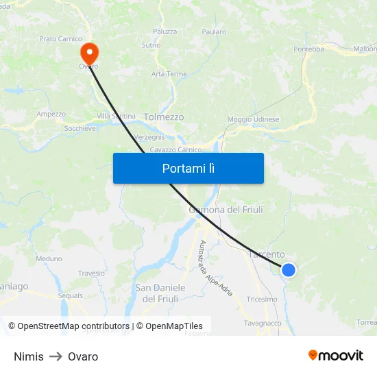 Nimis to Ovaro map
