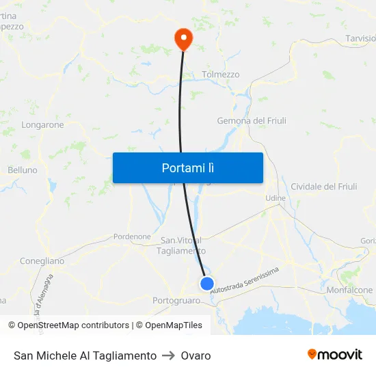 San Michele Al Tagliamento to Ovaro map