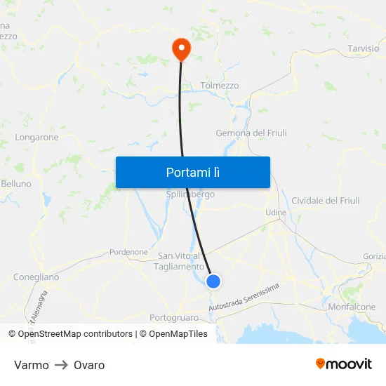 Varmo to Ovaro map