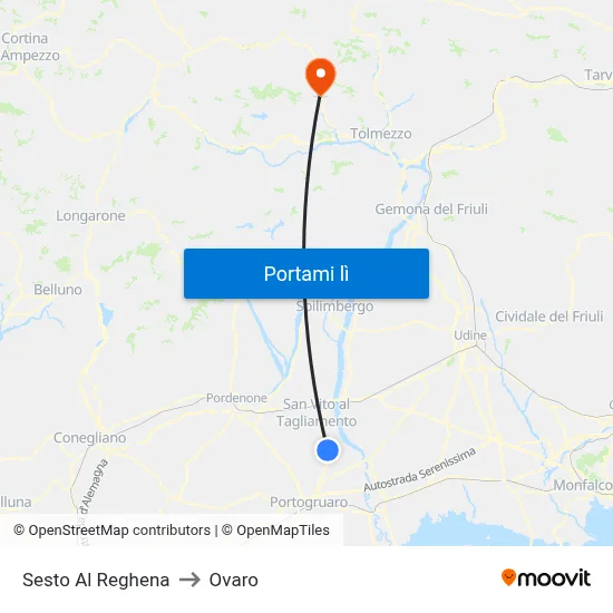 Sesto Al Reghena to Ovaro map