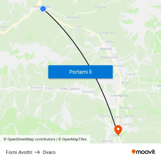 Forni Avoltri to Ovaro map