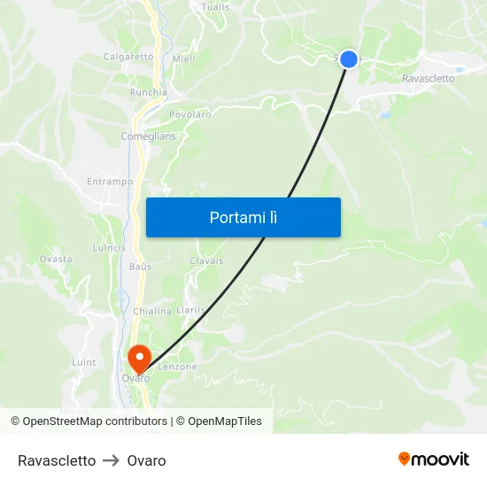 Ravascletto to Ovaro map